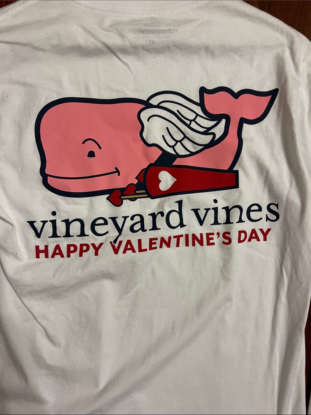 Vineyard Vines White Tee with Pink Whale Valentine Graphic